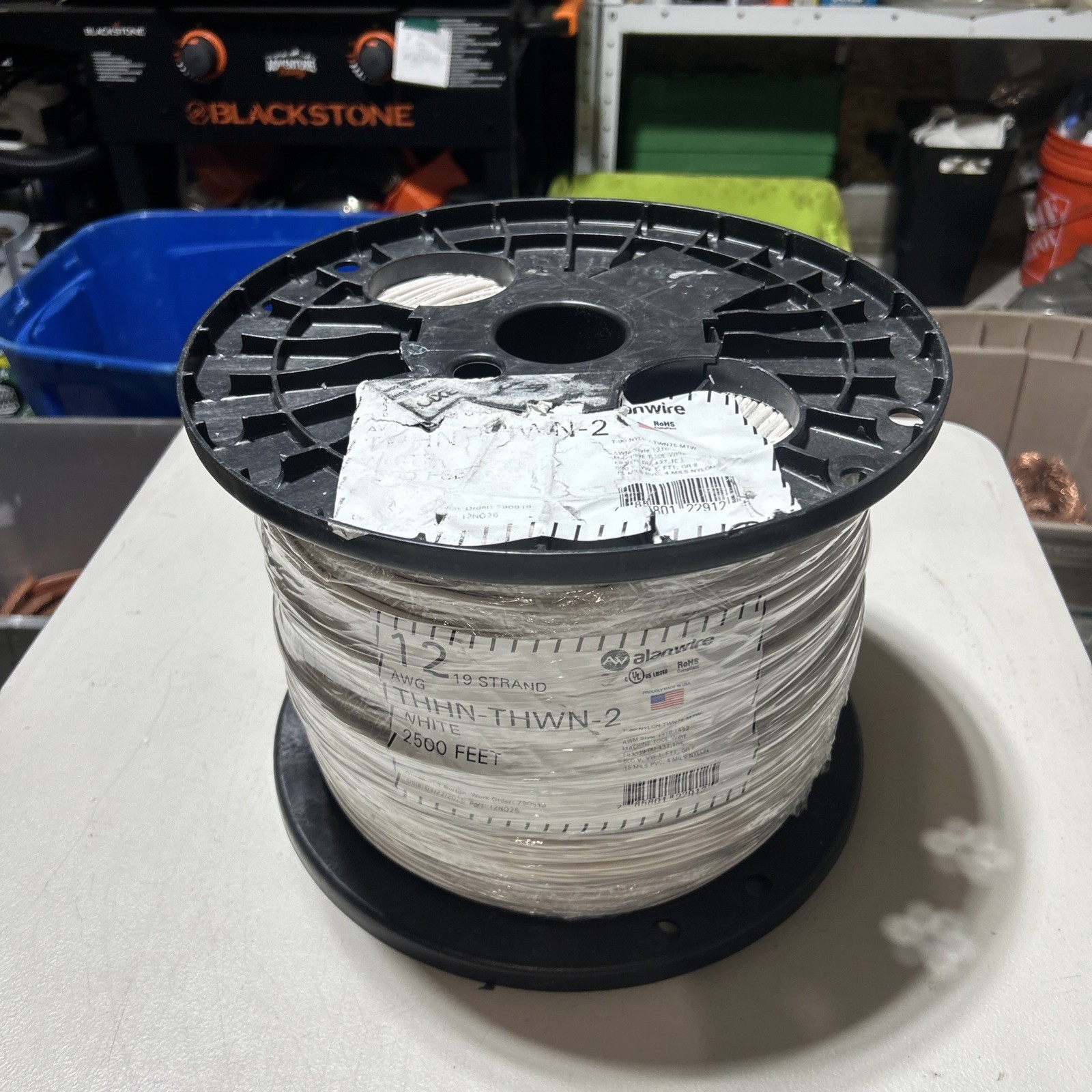 Alan Wire 12 AWG 19 Strand THHN-THWN-2 White 2500ft 600 Volts USA Made NEW !!!