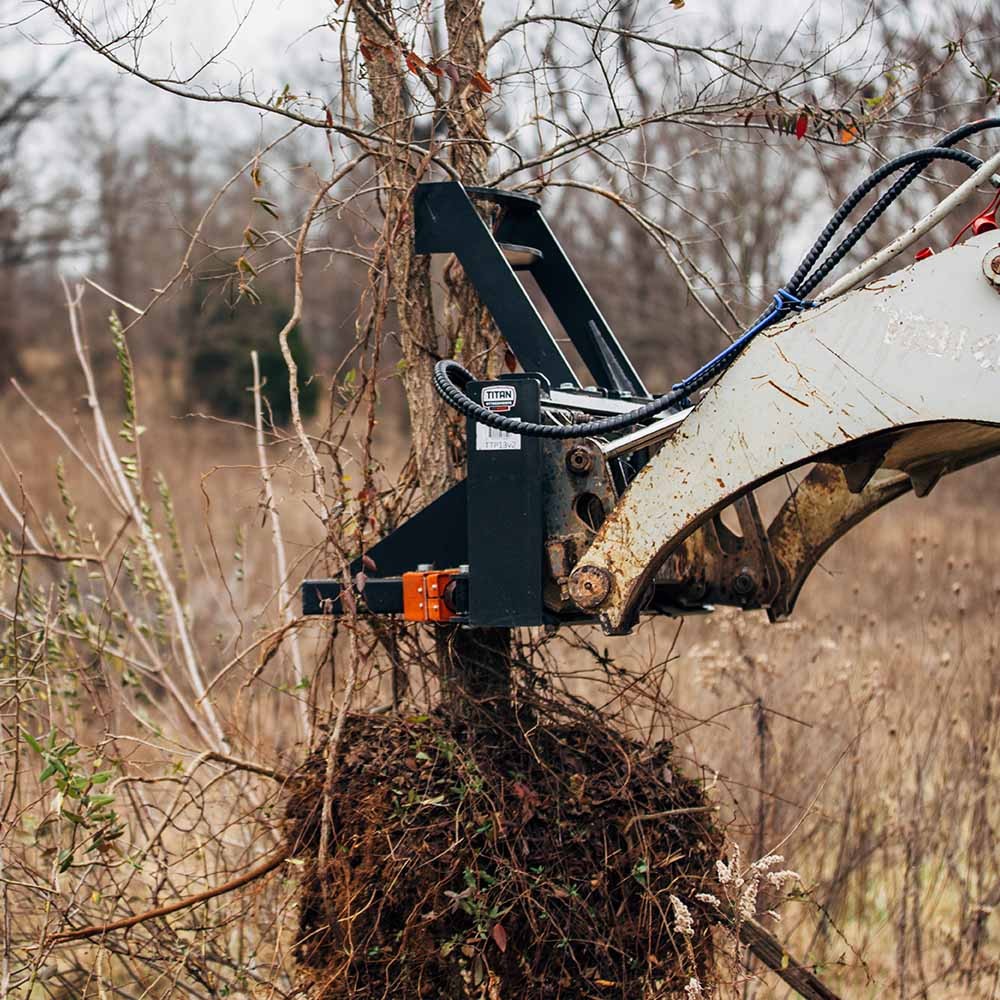 Titan Attachments Post and Tree Puller for Skid Steers, Includes Push Bar Guard