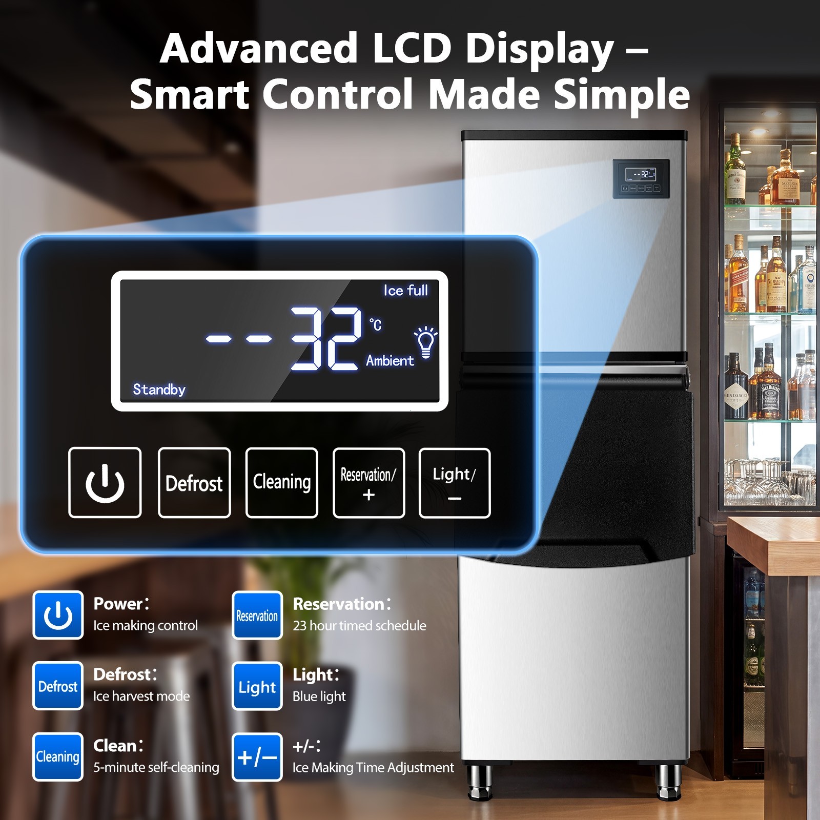 Zomagas Ice Maker 450lbs Daily 250lbs Storage Defrost Self Clean 156 Pcs Cycle
