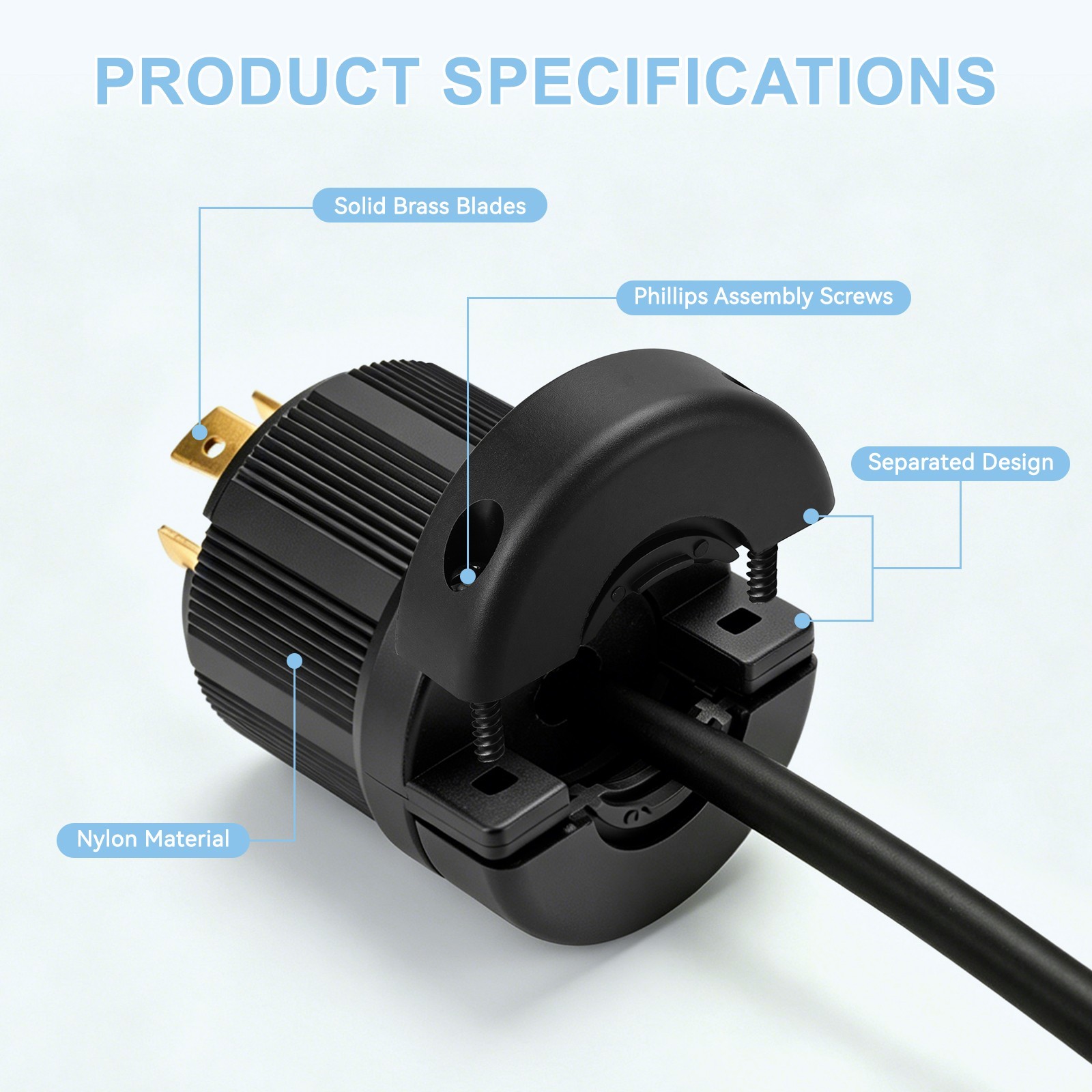 L14-20P Twist Lock Male Plug – 20 Amp 125/250V NEMA Generator Connector –Black