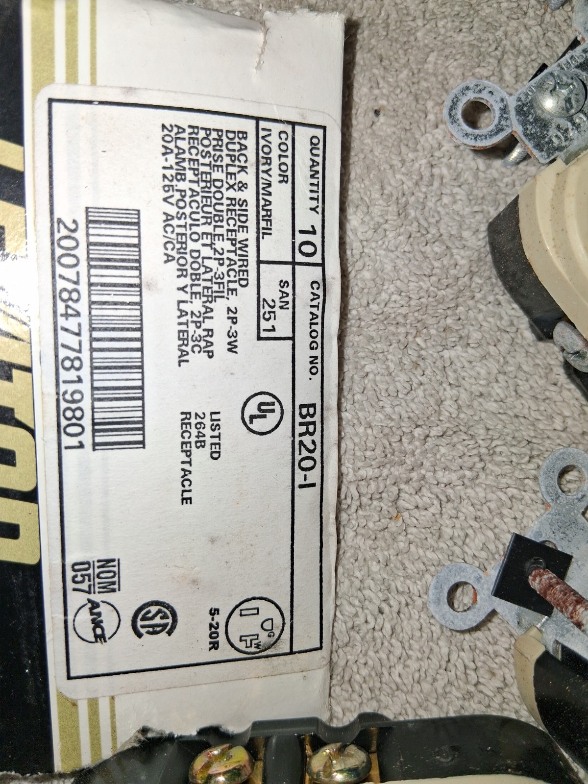 (Qty. 40) Leviton BR20-1 20A, 125V, Duplex Receptacle No Box
