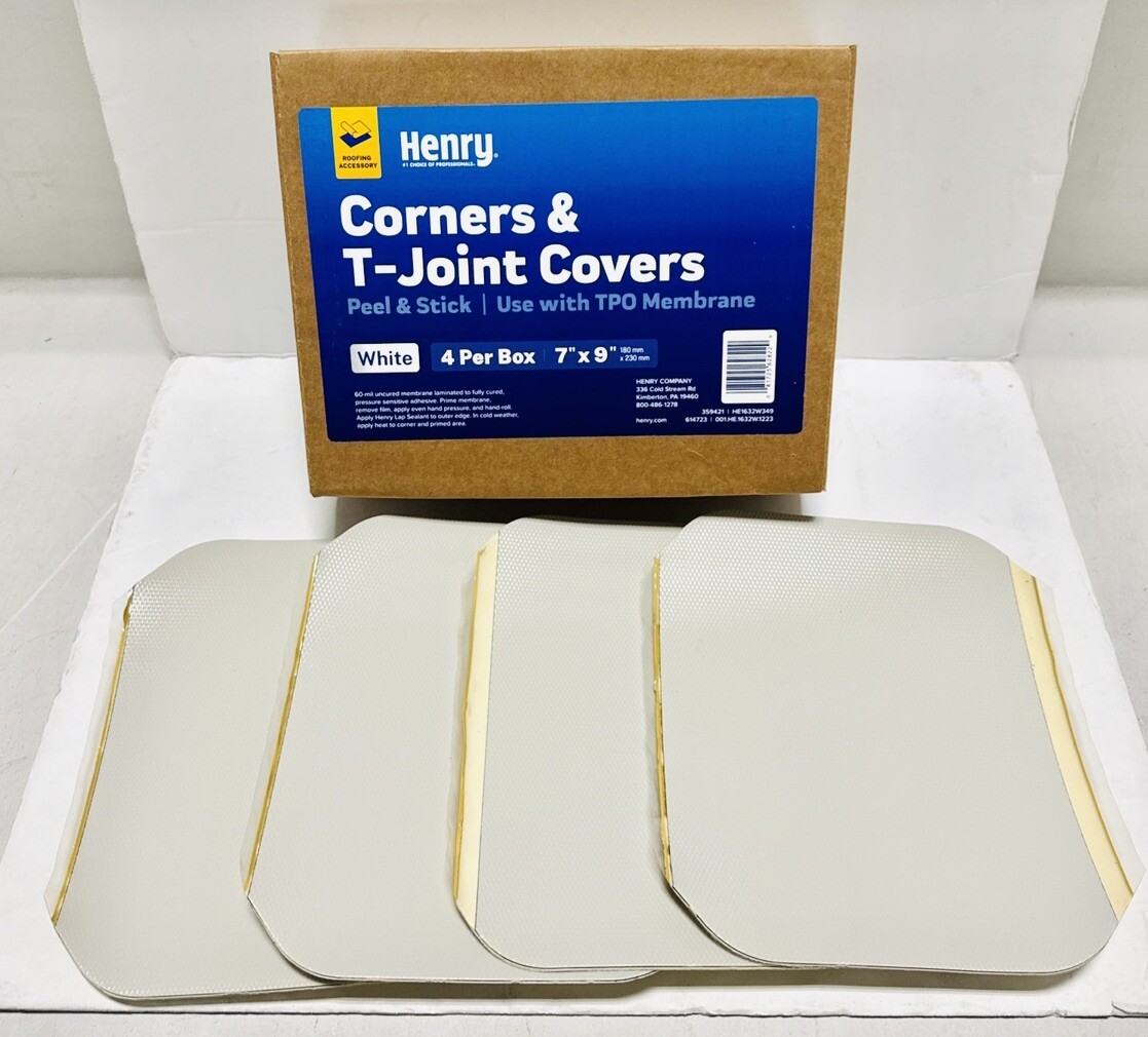 Henry TPO Corners, T-Joint Covers Single Ply Self Adhering HE1632W349, Pack of 4