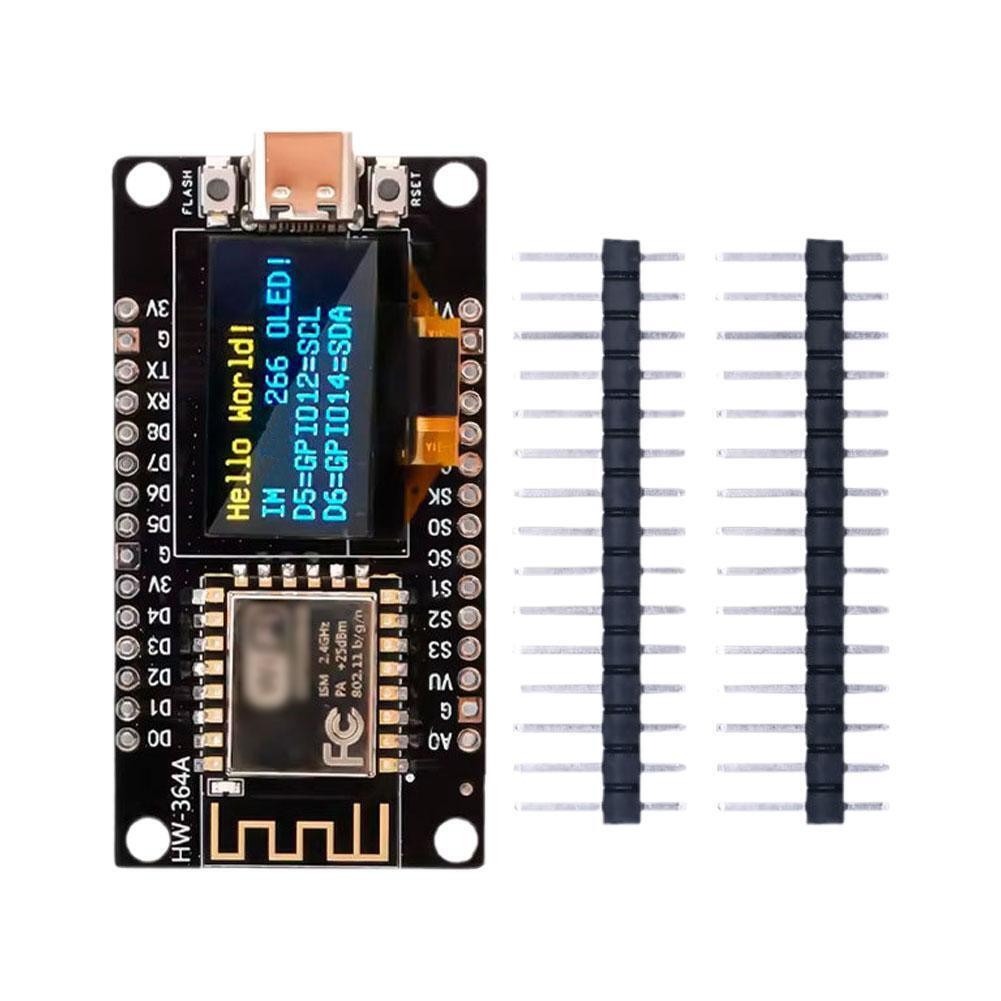 NodeMCU ESP8266 Board with 0.96″ OLED Display CH340 yellow blue WiFi Type C USB