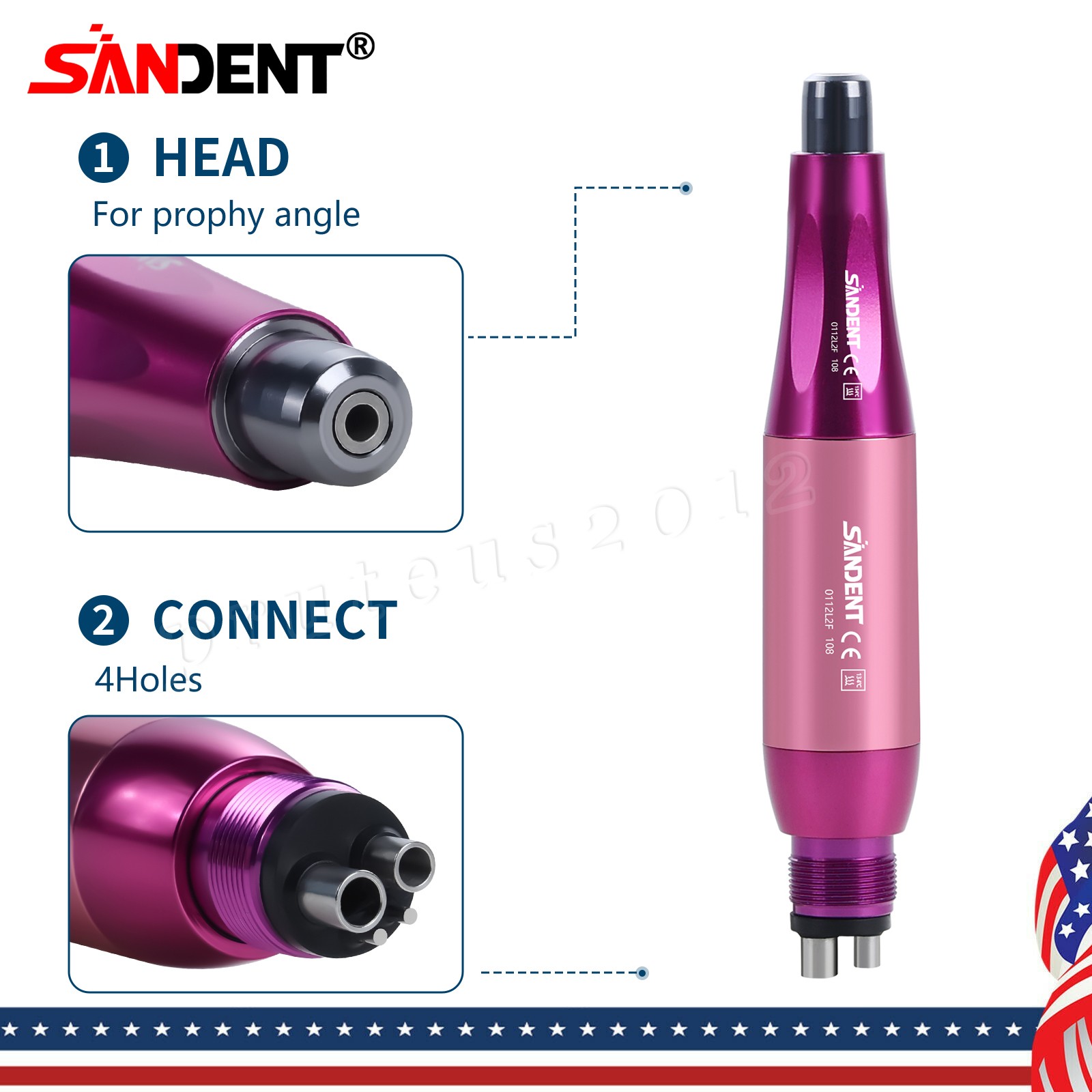 1-5* Dental Hygiene Prophy Handpiece Air Motor 4Holes 4:1 Nose Cone 360°Swivel