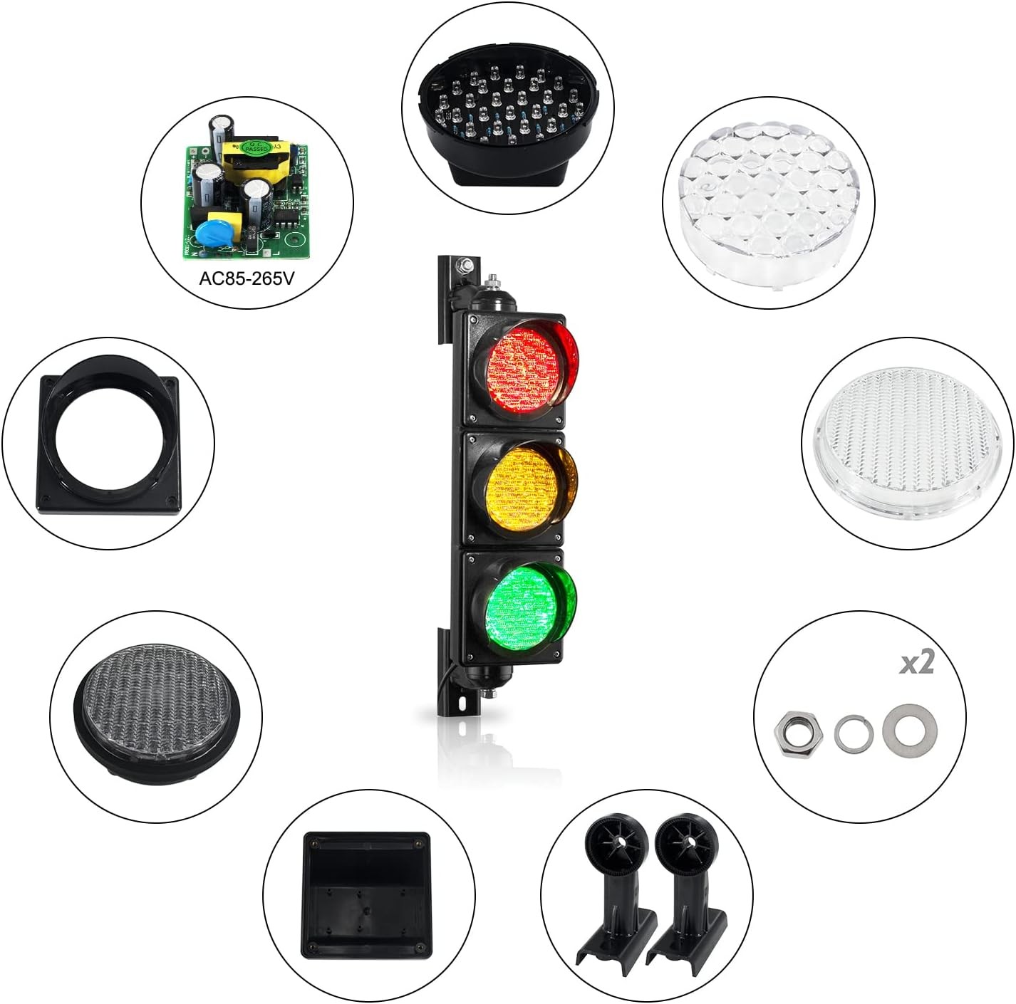 Traffic Light AC85-265V 4Inch Red Yellow Green LED IP65 Waterproof Stop Go Light