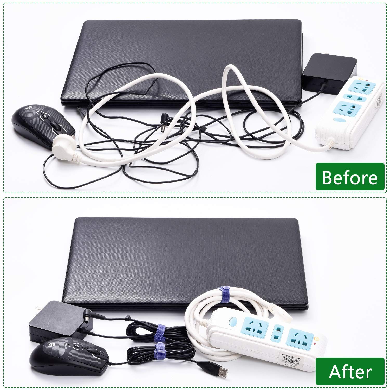 OneLeaf 60Pcs Reusable Cable Ties with Hook and Loop, 3 Sizes Wire Ties
