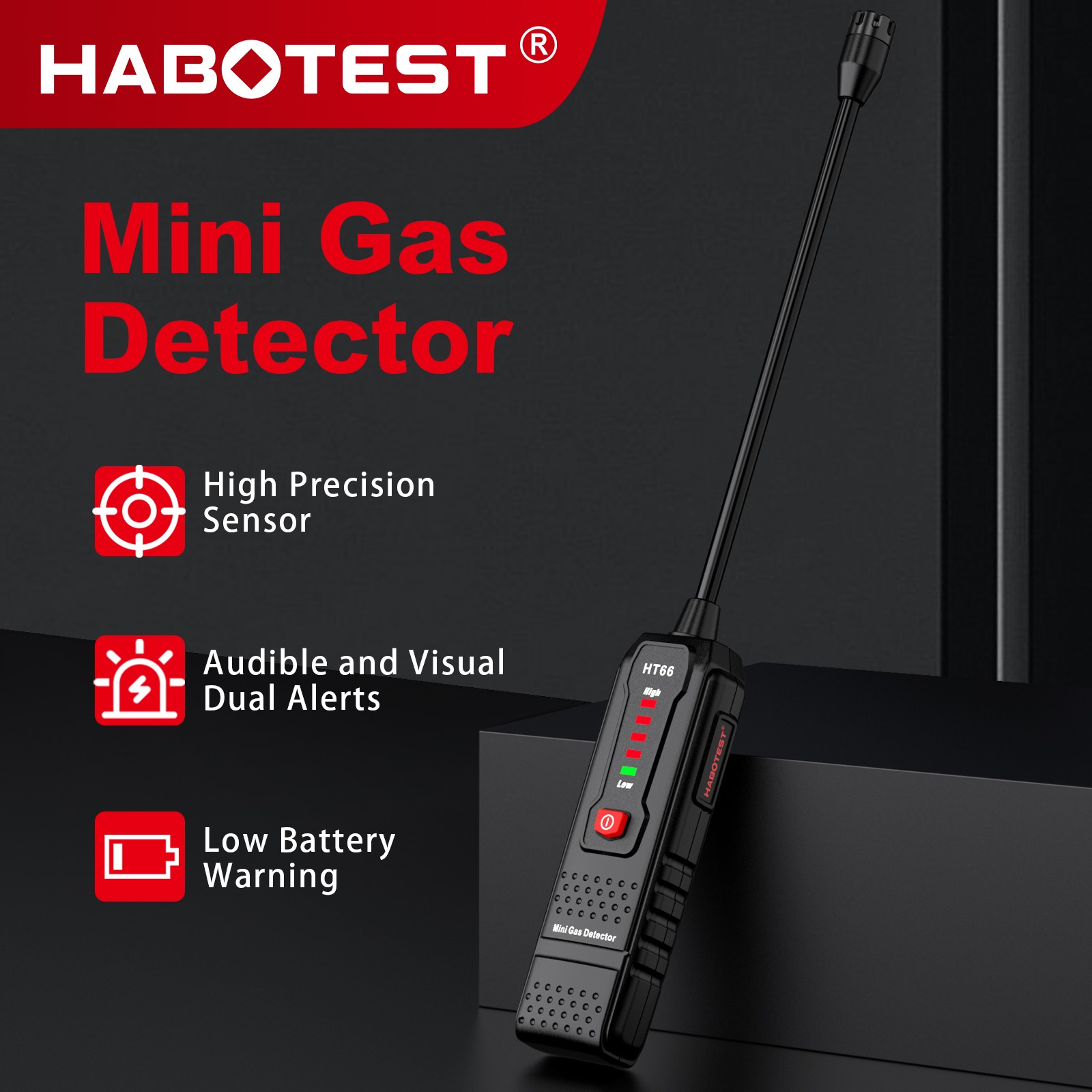 HABOTEST HT66 Mini Gas Leak Detector Tester Carbon Monoxide Methane Alarm Sensor