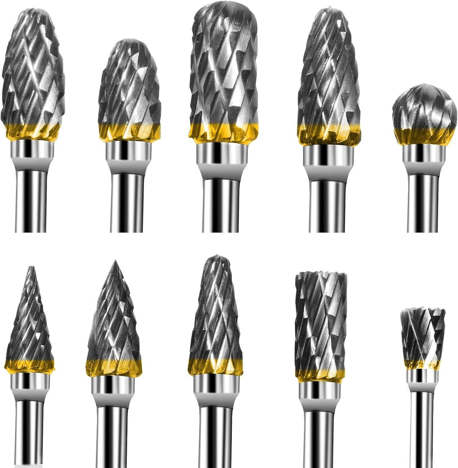 Carbide Rotary Burr Set – BIGOU 10PCS Double Cut Carving Burr Bits Tungsten Carb