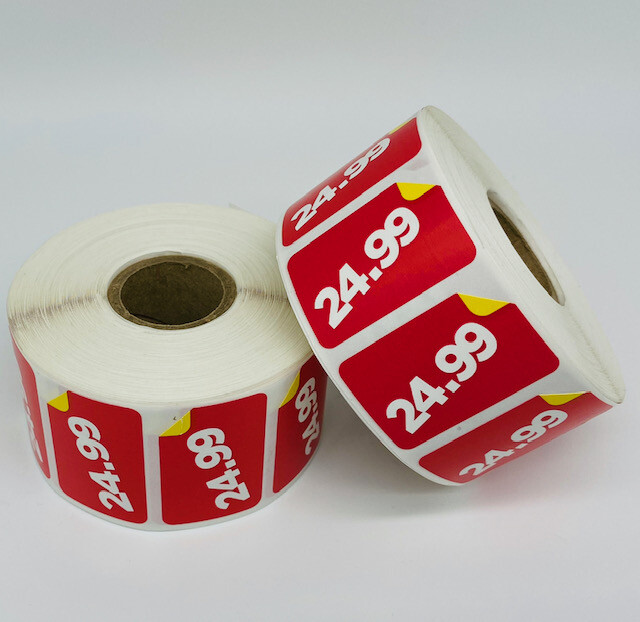 1 Roll of 1000 1.5″x1″ $24.99 Product Price Point Red & Yellow Labels Stickers