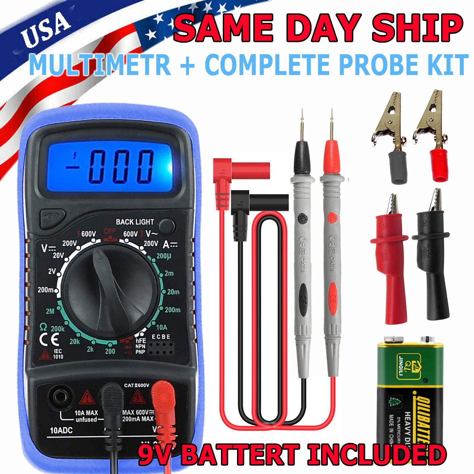 LCD Digital MULTIMETER Voltmeter Ammeter Ohmmeter Volt AC DC Tester Leads Meters