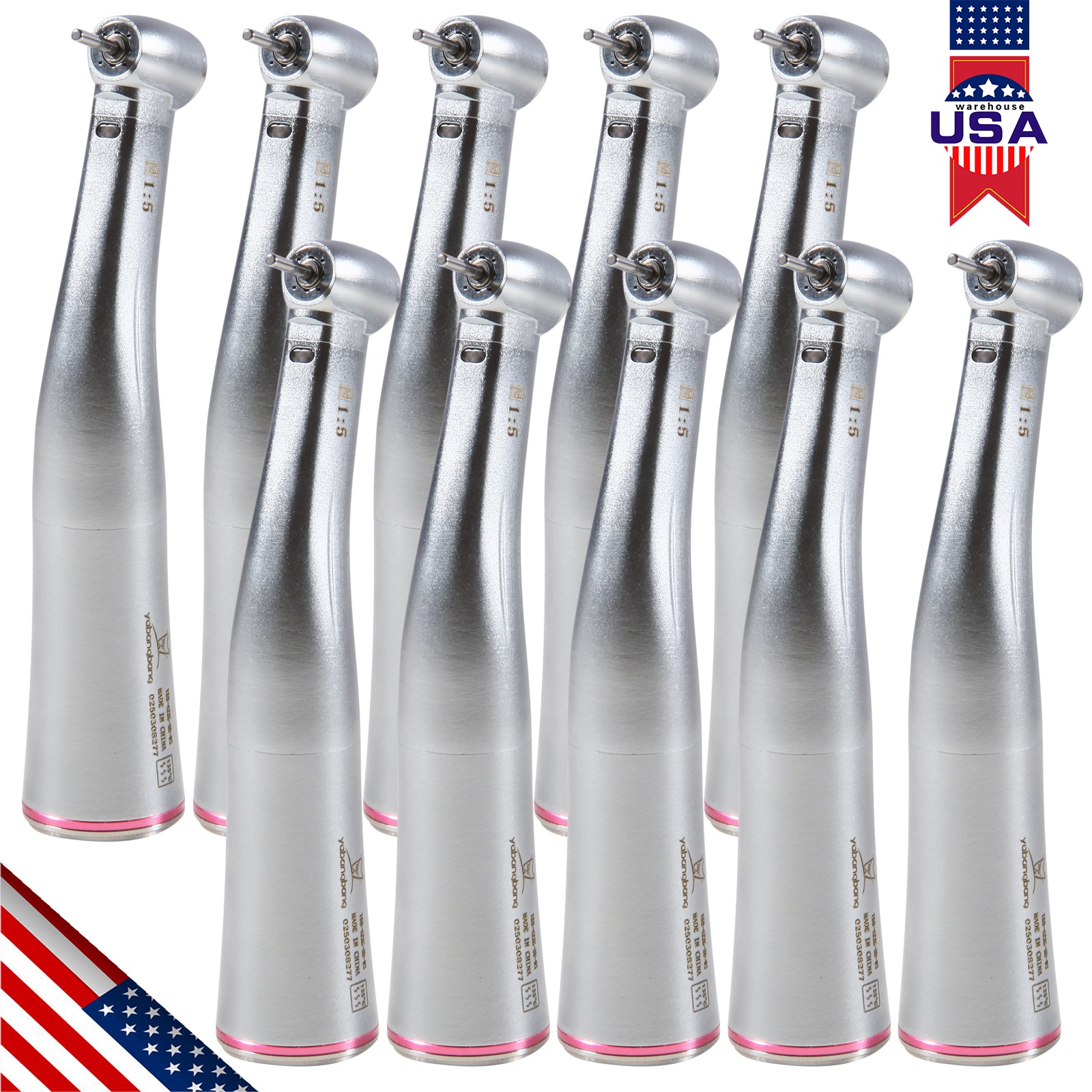 Yabangbang Dental Electric Handpiece 1:5 Contra Angle LED Optic High Speed 1-10