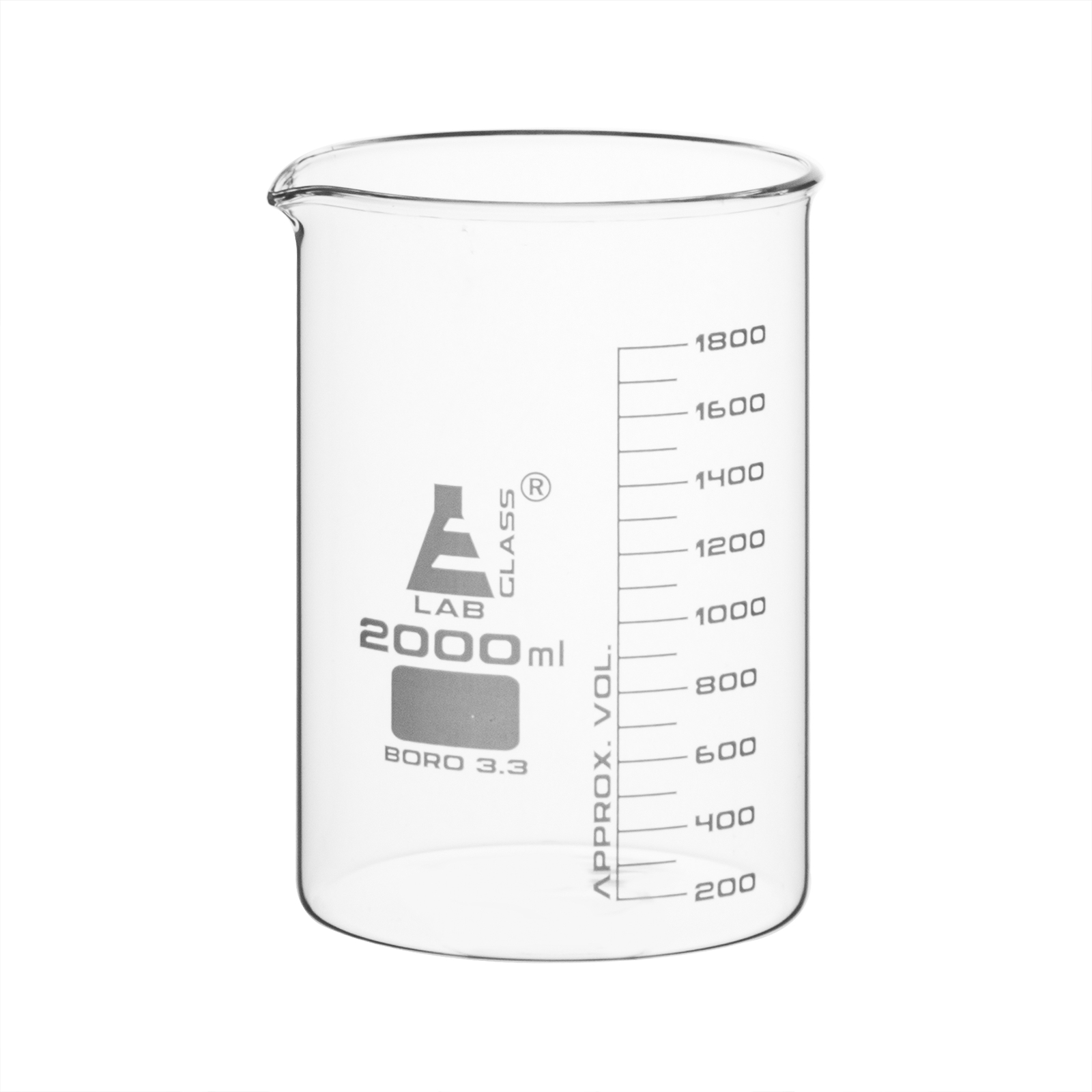 Eisco Labs 2000ml Beakers, Low Form, Graduated – Borosilicate Glass – 4 Pack