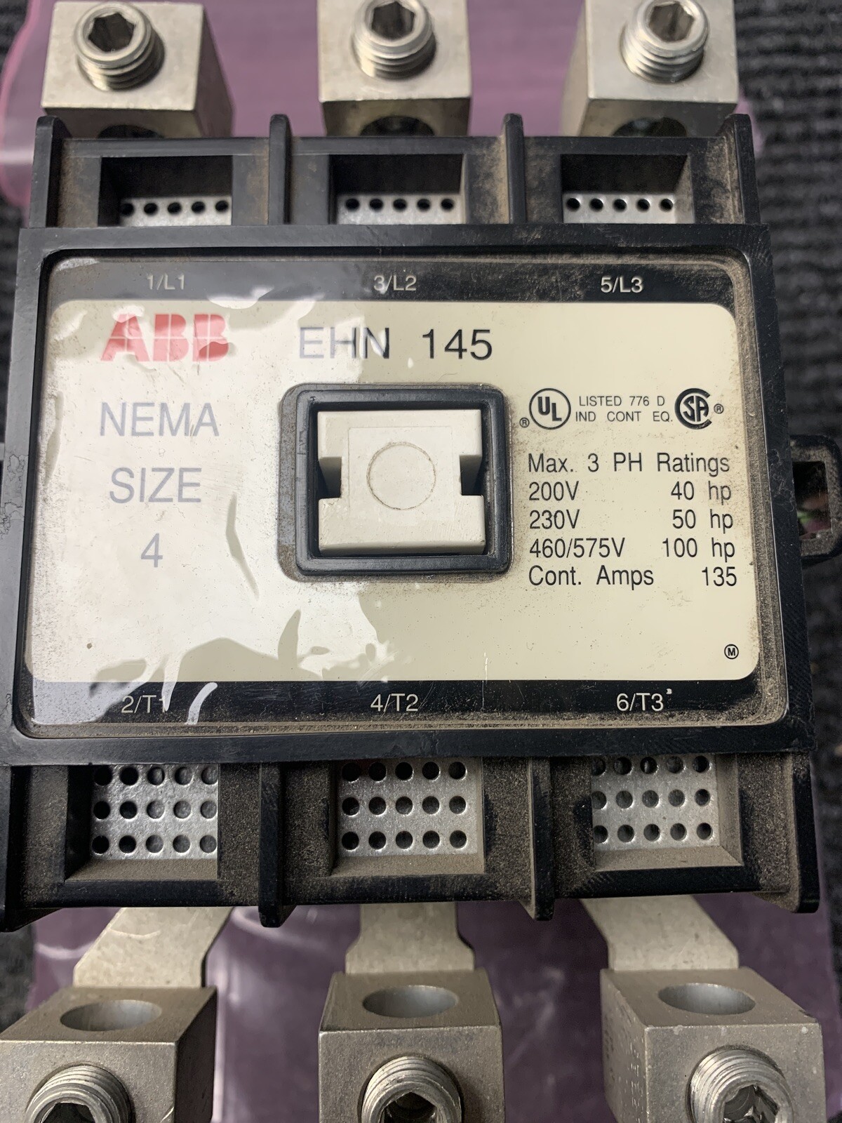Used ABB EHN145 Nema Size 4 Isolation Contactor MAX. 3 PH Ratings