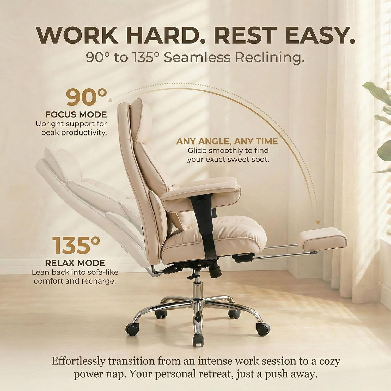 Heavy Duty Big & Tall Reclining Office Chair with Footrest – Dark Beige