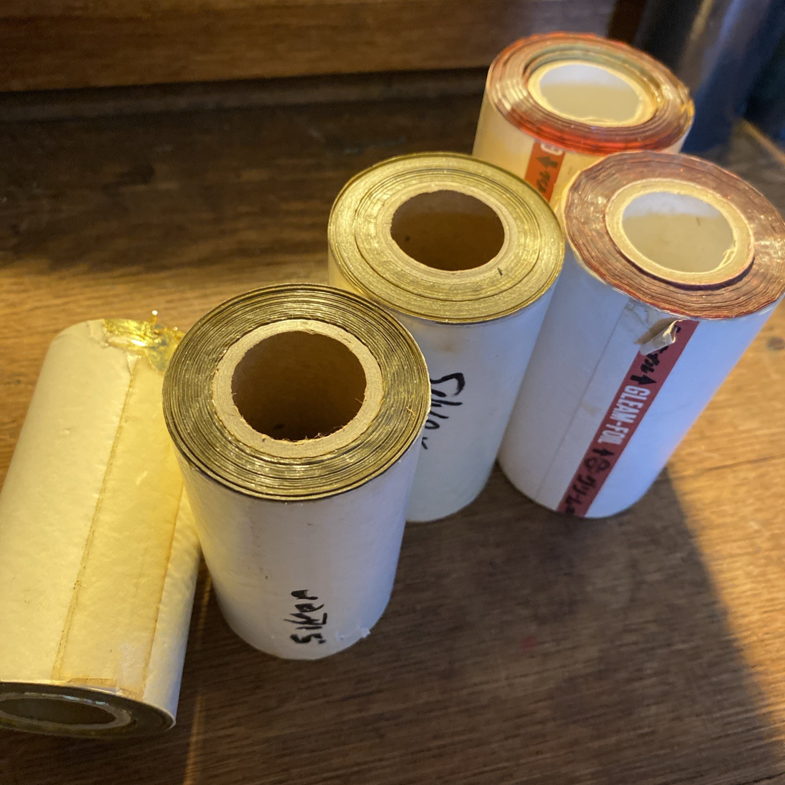 Hot Stamp Foil 3″ wide x 200 feet each 2silver 2-red 1-gold