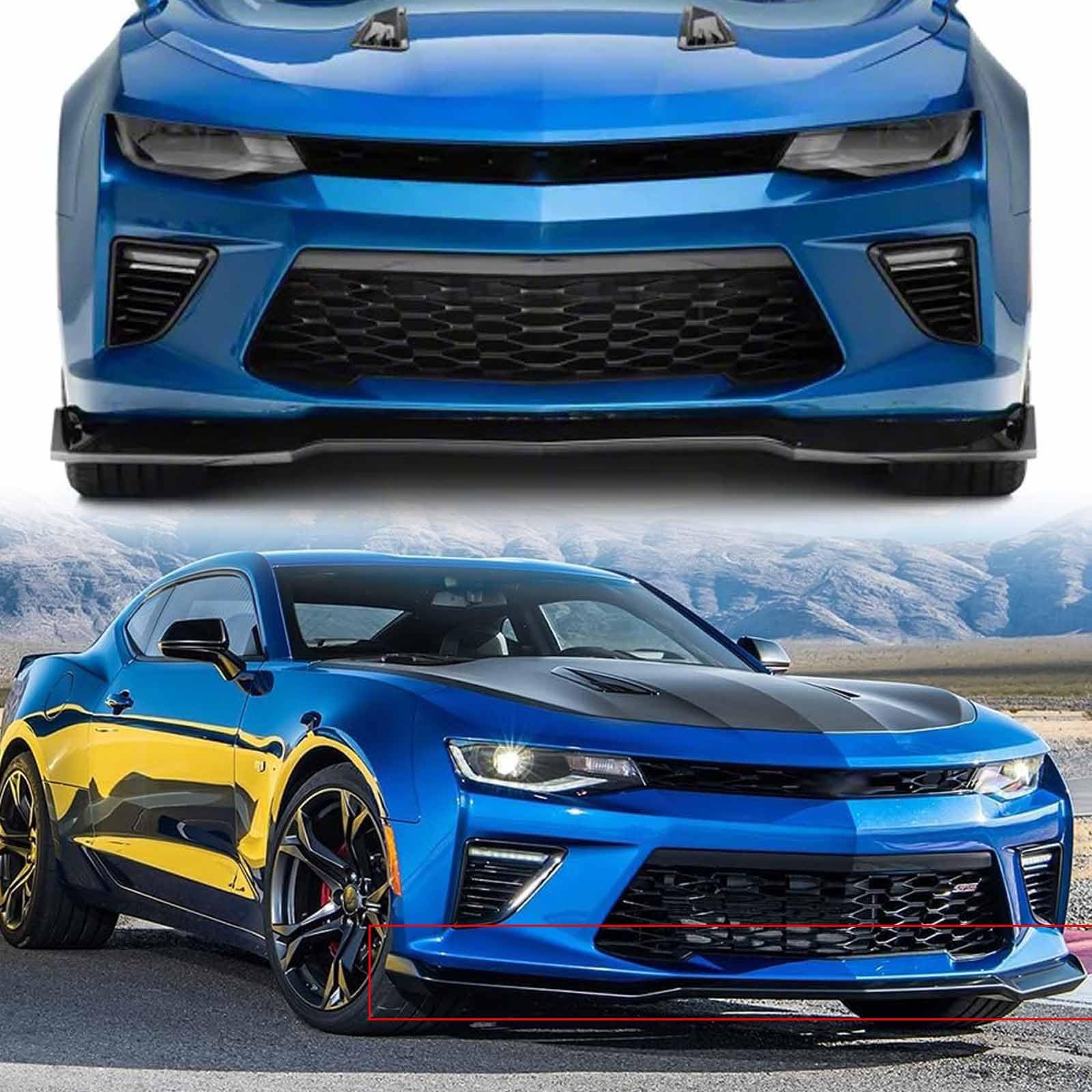 MP Style Front Lip Splitter for Camaro 2017-2024 3PC ABS Plastic Glossy Black