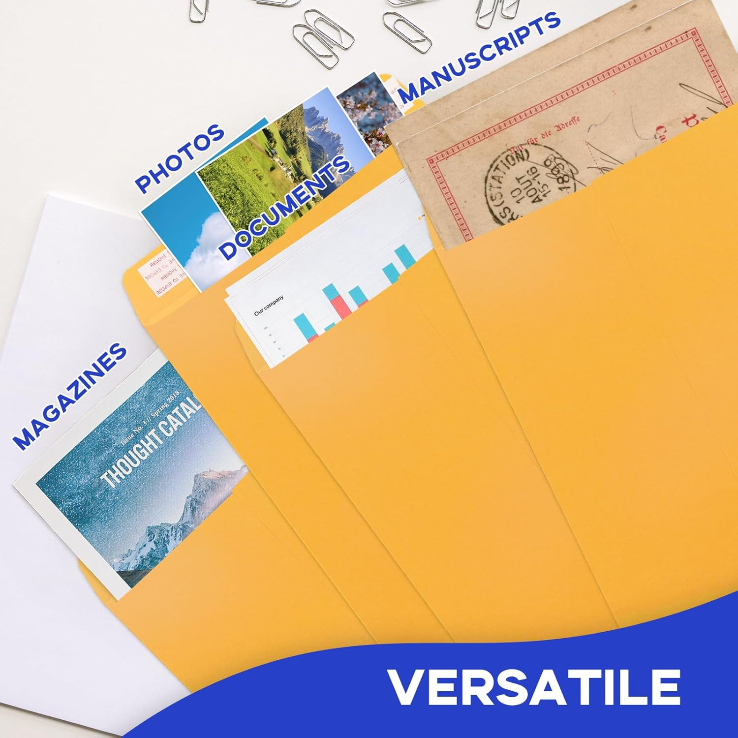 9X12 Manilla Envelopes Self Seal, 100 GSM Brown Kraft Large Envelopes for Mailin