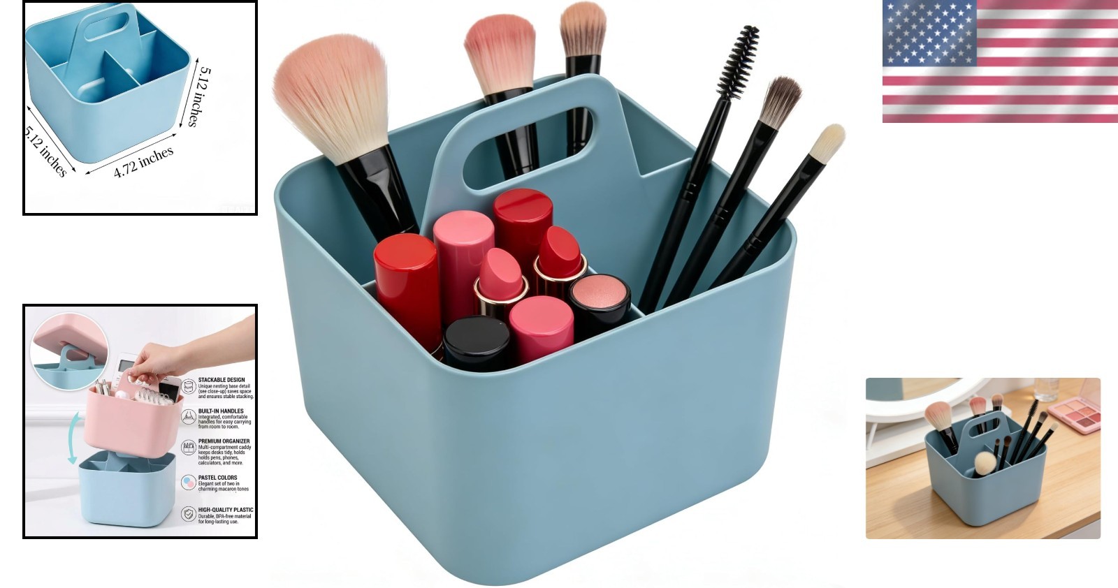 Stackable Desktop Organizer Basket Pencil Holder for Office School Blue
