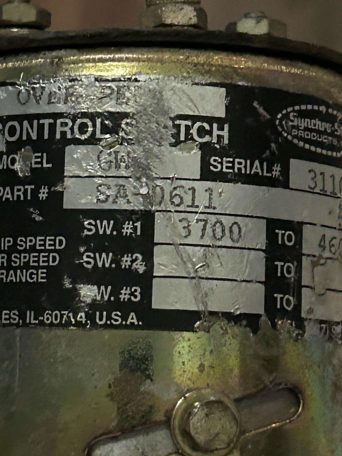 Synchro Start Overspeed Control SA0611 Engine Shutdown Governor 3700-4600 Rpm