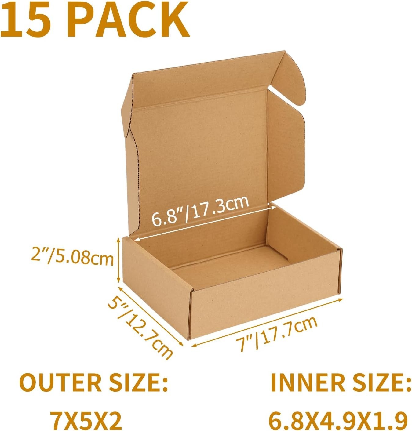 Versatile 7x5x2 Inch Brown Mailer Boxes – Easy Assembly Gift Packaging (15 Pack)