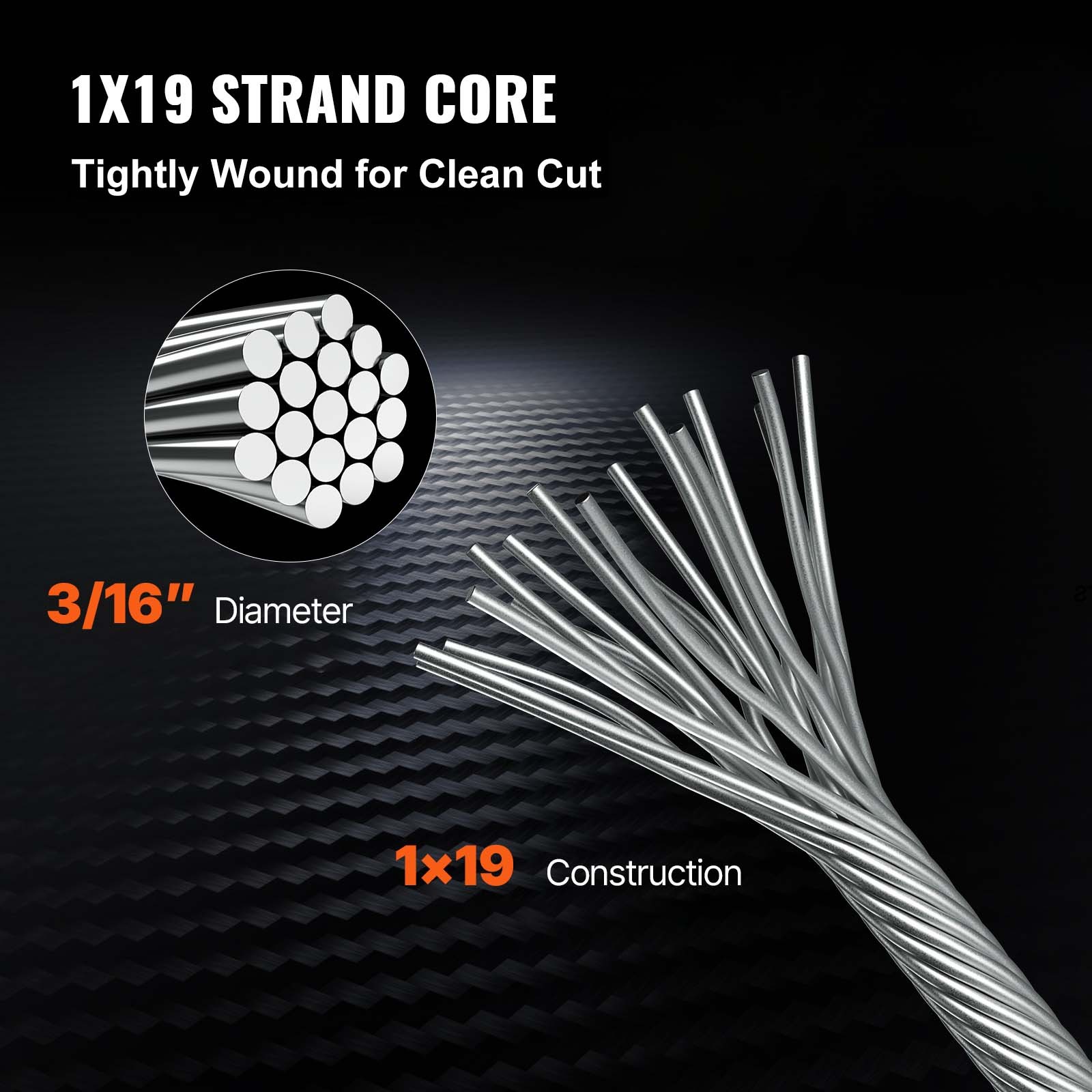 VEVOR T316 Stainless Steel Cable 3/16″x1000ft Wire Rope Cable Railing 1×19