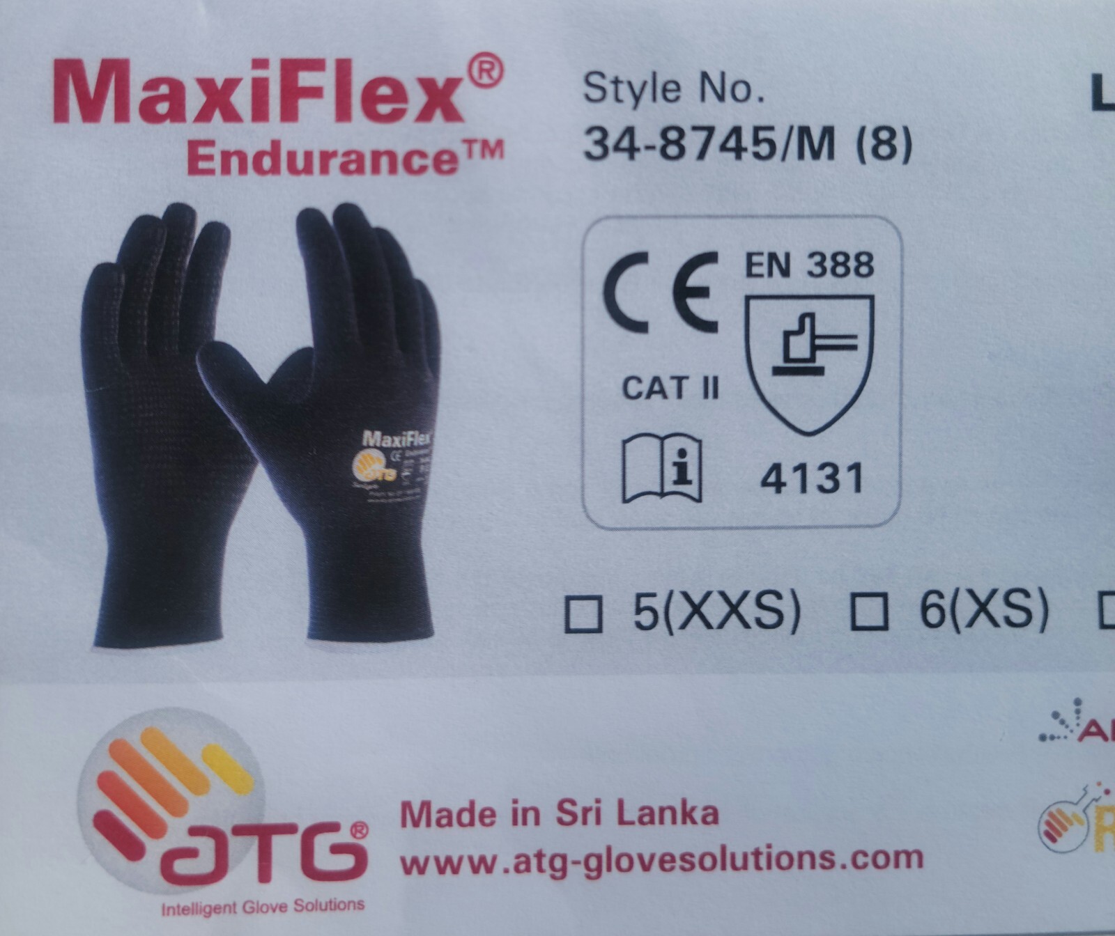MAXIFLEX ENDURANCE NITRILE COATED NYLON LYCRA WORK GLOVES, BLACK, 3 PAIR MEDIUM