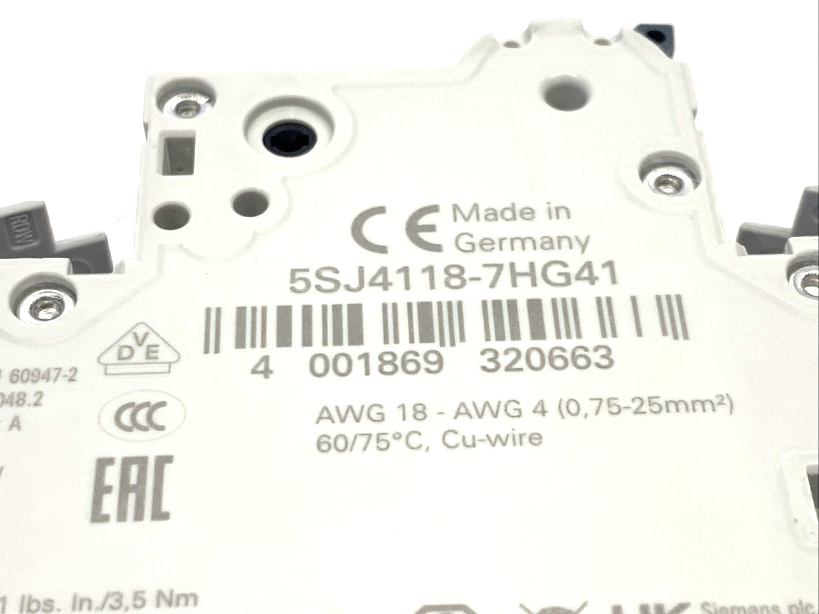 Siemens 5SJ4118-7HG41 Miniature Circuit Breaker 240V 15kA, 1-Pole, C-Trip, 15A