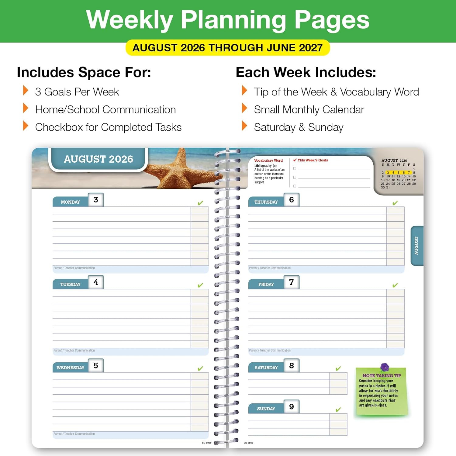 2026-2027 Middle & High School Student Planner 5.5″ X 8.5″ – Dated Weekly & Mont