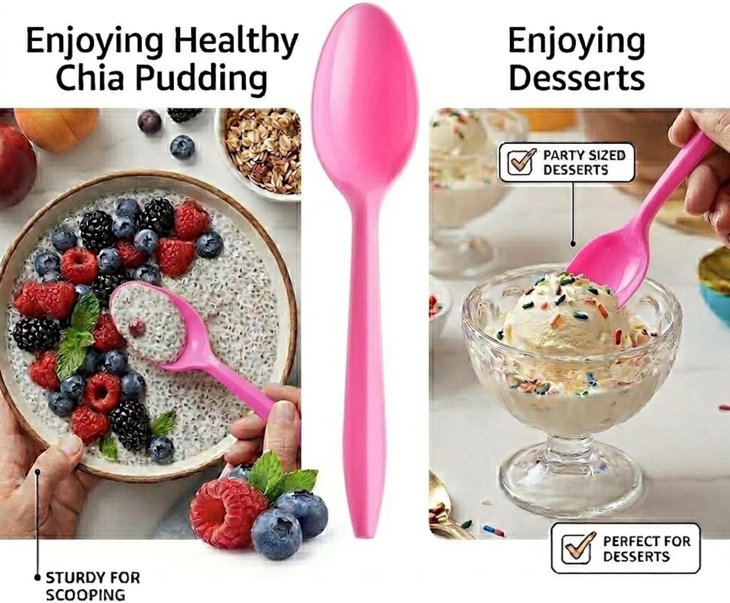 Plastic Teaspoons Pink, Disposable Spoons for Parties & Everyday Use (300, Pink)
