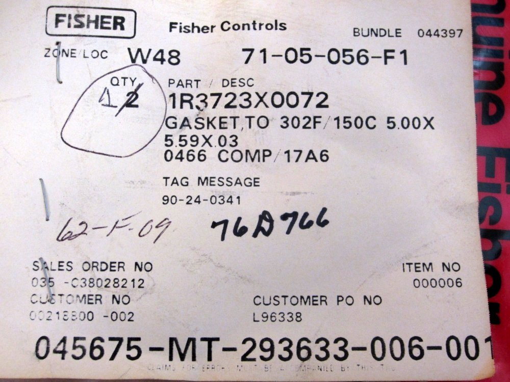 Fisher 1R3723X0072 Gasket, To 302°F/150°C 5.00×5.59x.03