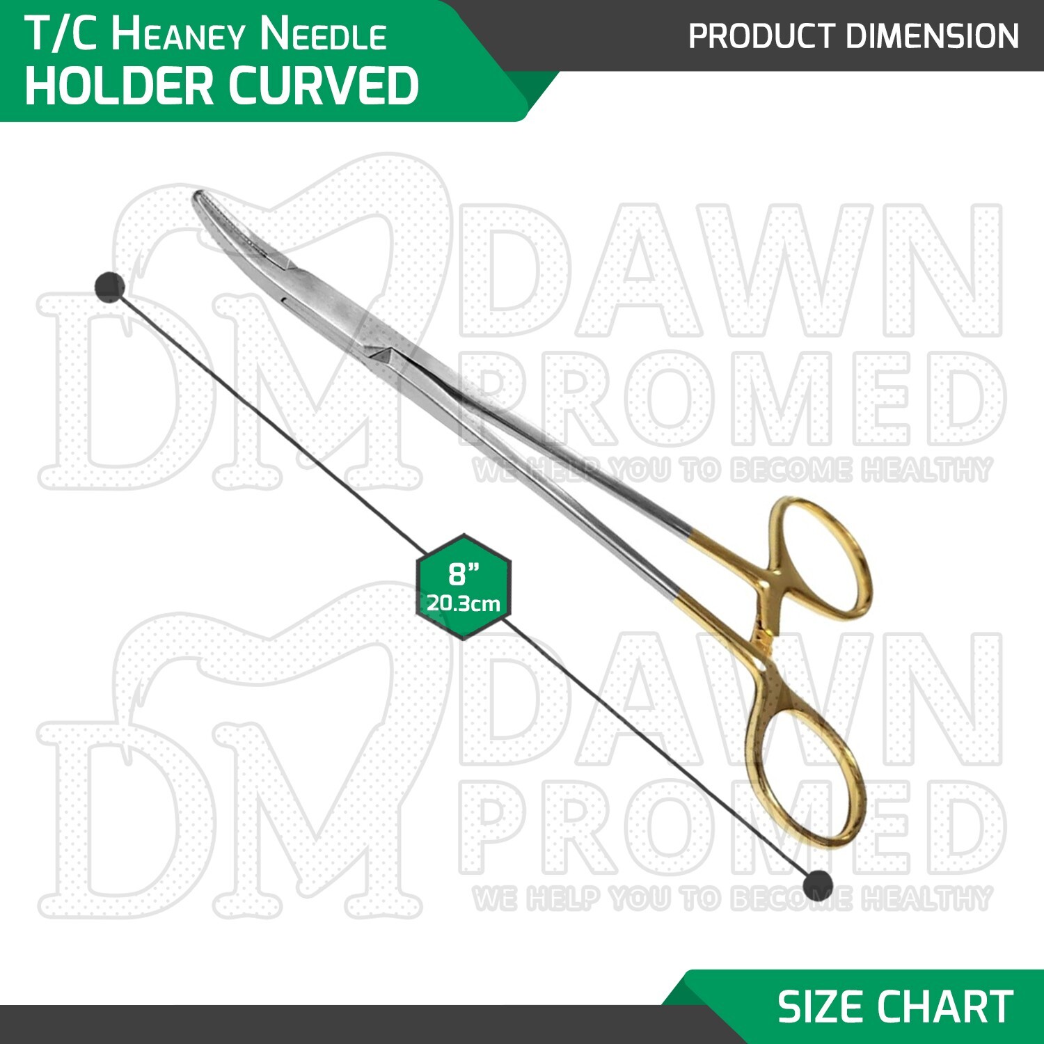T/C Heaney Needle Holder 8″ Curved Serrated Tip Surgical OB/GYN Inst German Gr