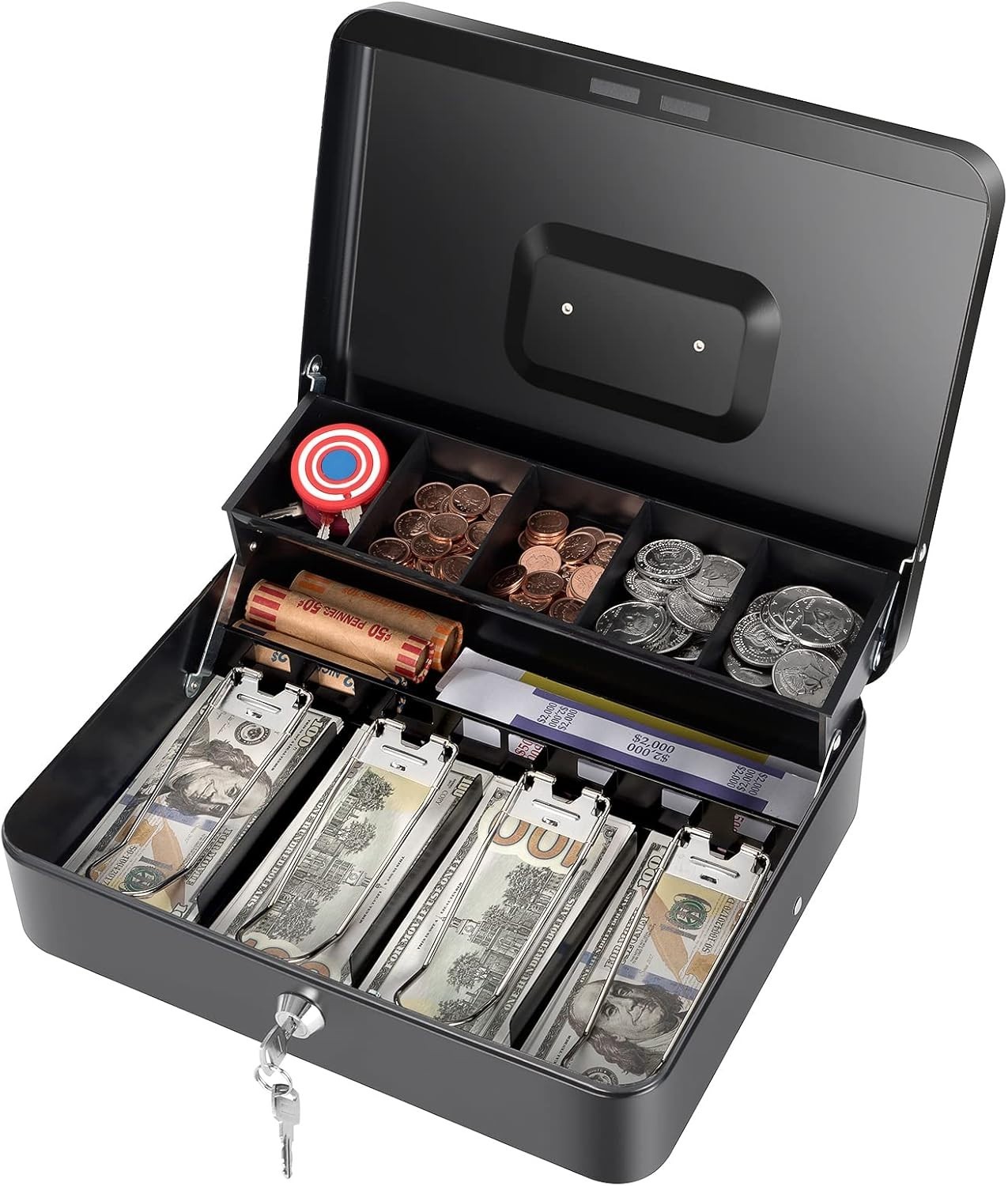Cash Box with Money Tray and Key Lock, Saving Lock Box with Money Tray Storage f