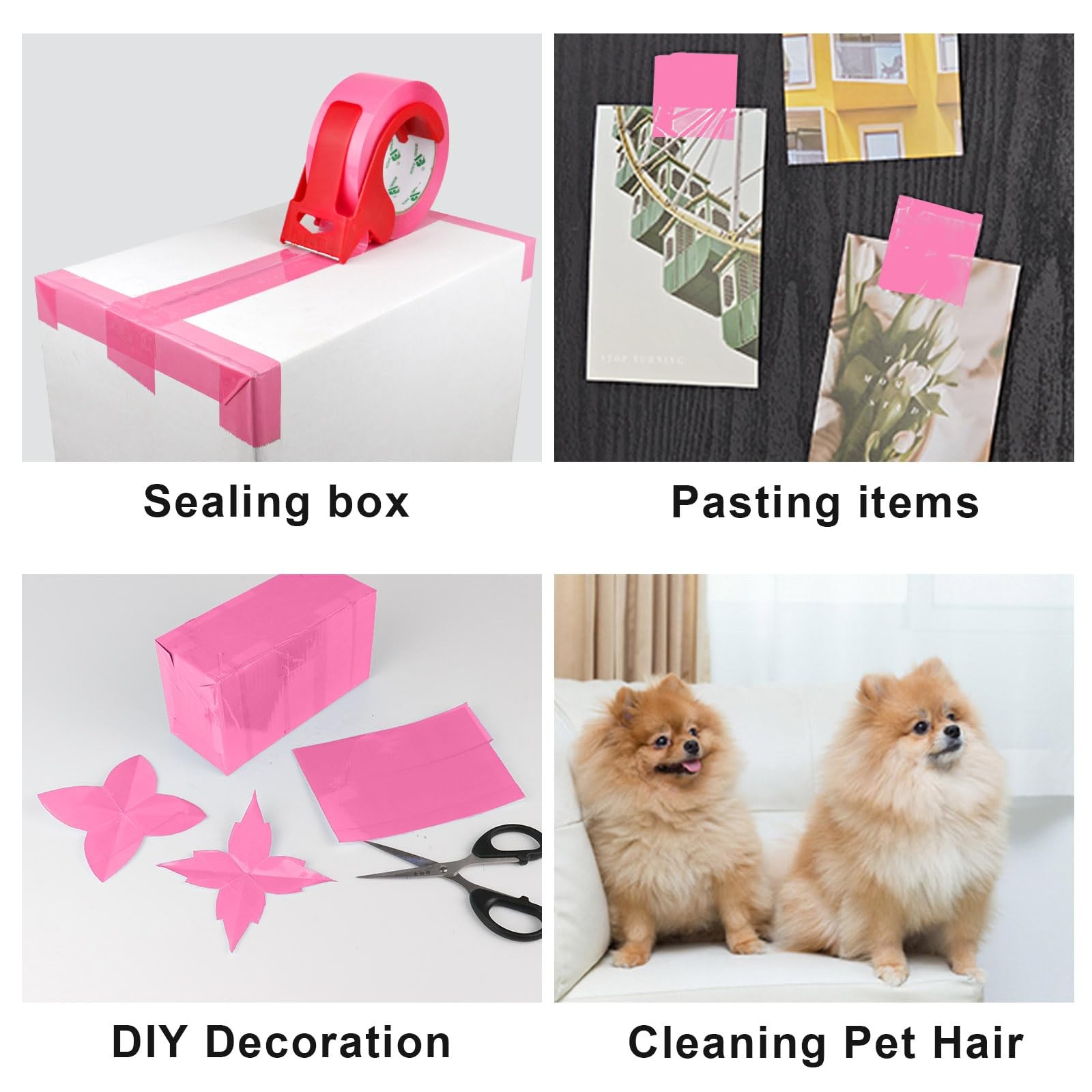 Pink Packing Tape with Dispenser, 2.4 Mil 1.88 Inch x 110 Yards, 2 Refills Ro…