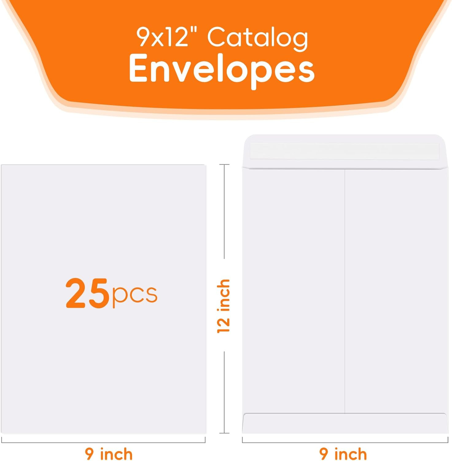 25 Pack Catalog Mailing Envelopes, 9 X 12 Inches Self-Seal White Manilla Envelop