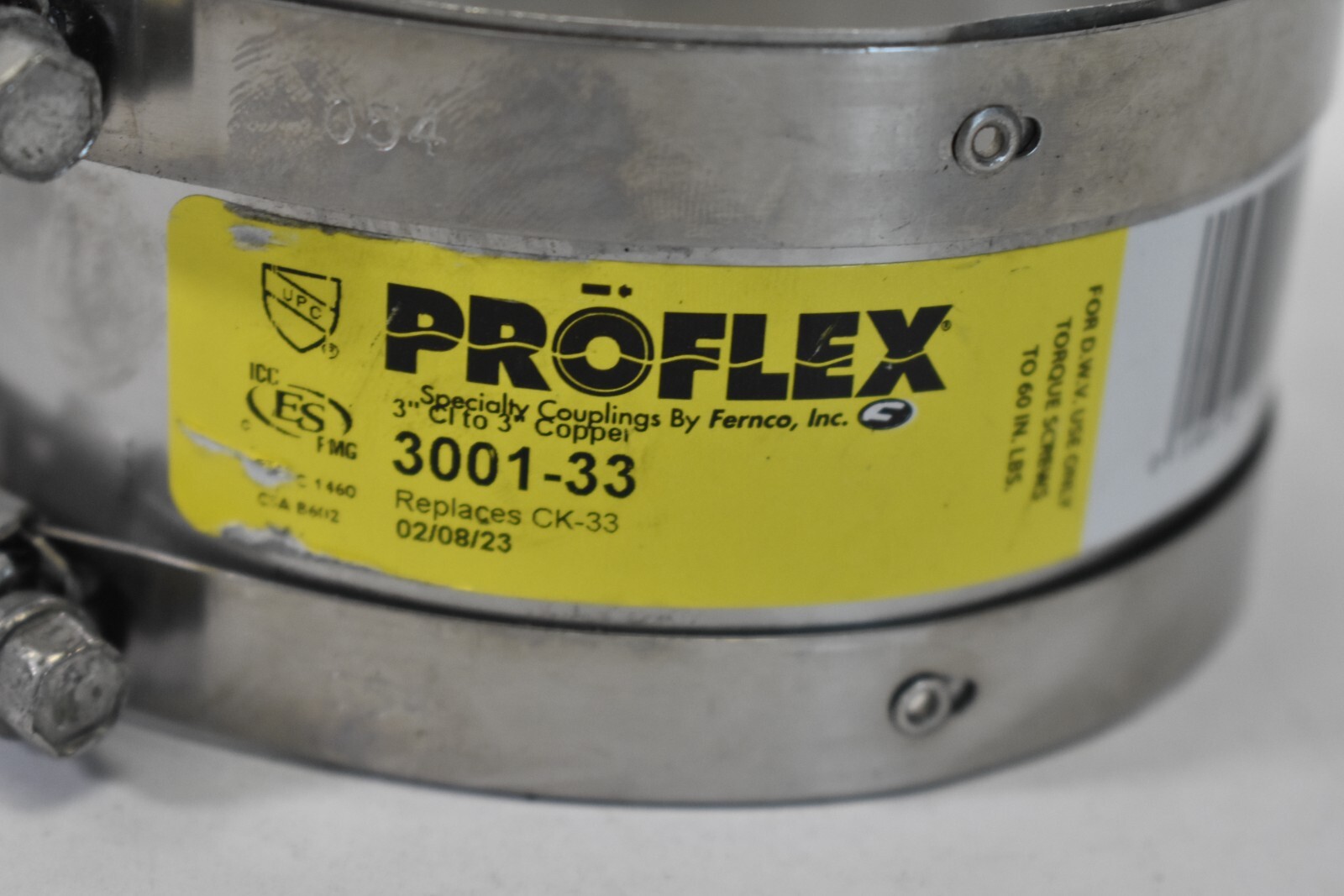 Proflex Shielded Coupling Neoprene 3″ CI To 3″ Copper 3001-33 Replaces CK-33