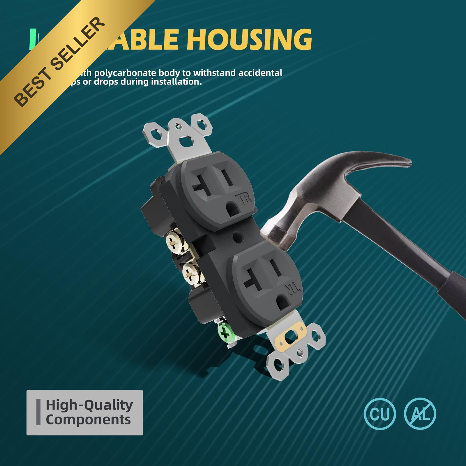 Black 20Amp Duplex Receptacle Outlet Tamper-Resistant Electrical Socket 10 Pack