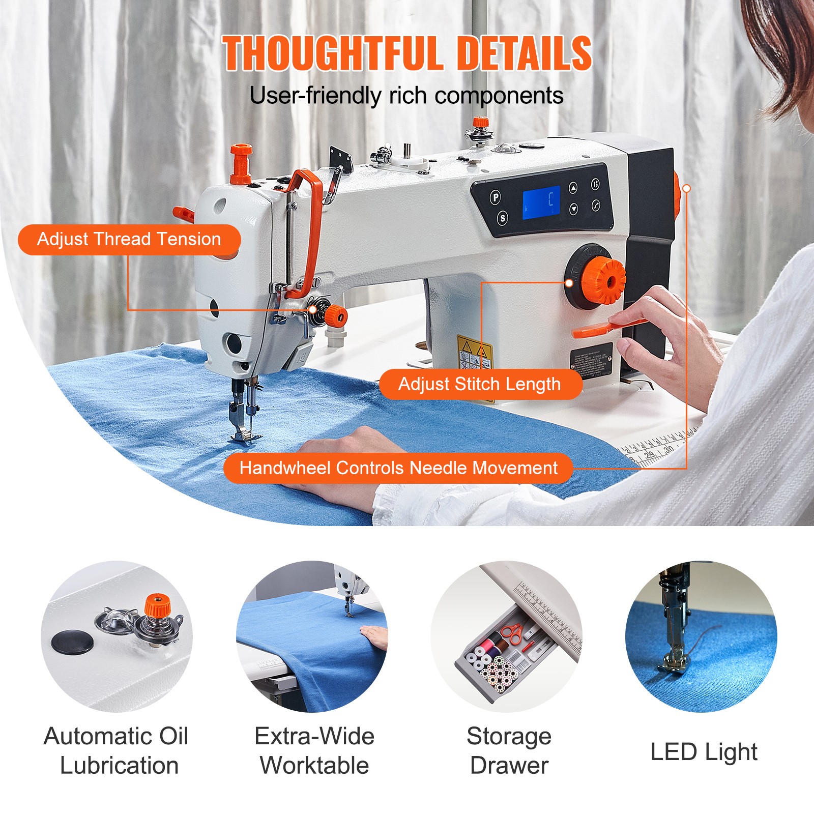 Uimoso Industrial Sewing Machine with 550W Servo Motor and Table Stand