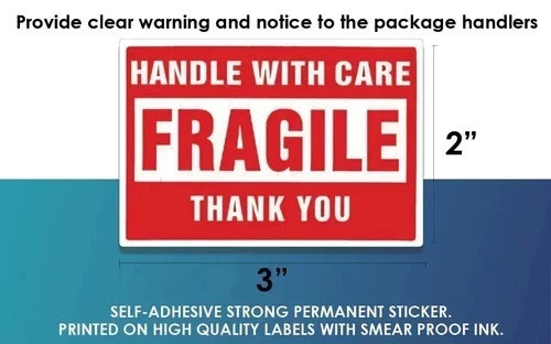 Fragile Stickers 1 Roll 250 2×3 Fragile Label Sticker Handle With Care Mailing