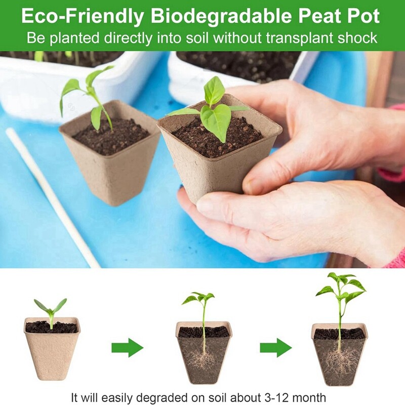 120 Pack Square Peat Pots for Seedlings, Growing Pots with Drainail3551-