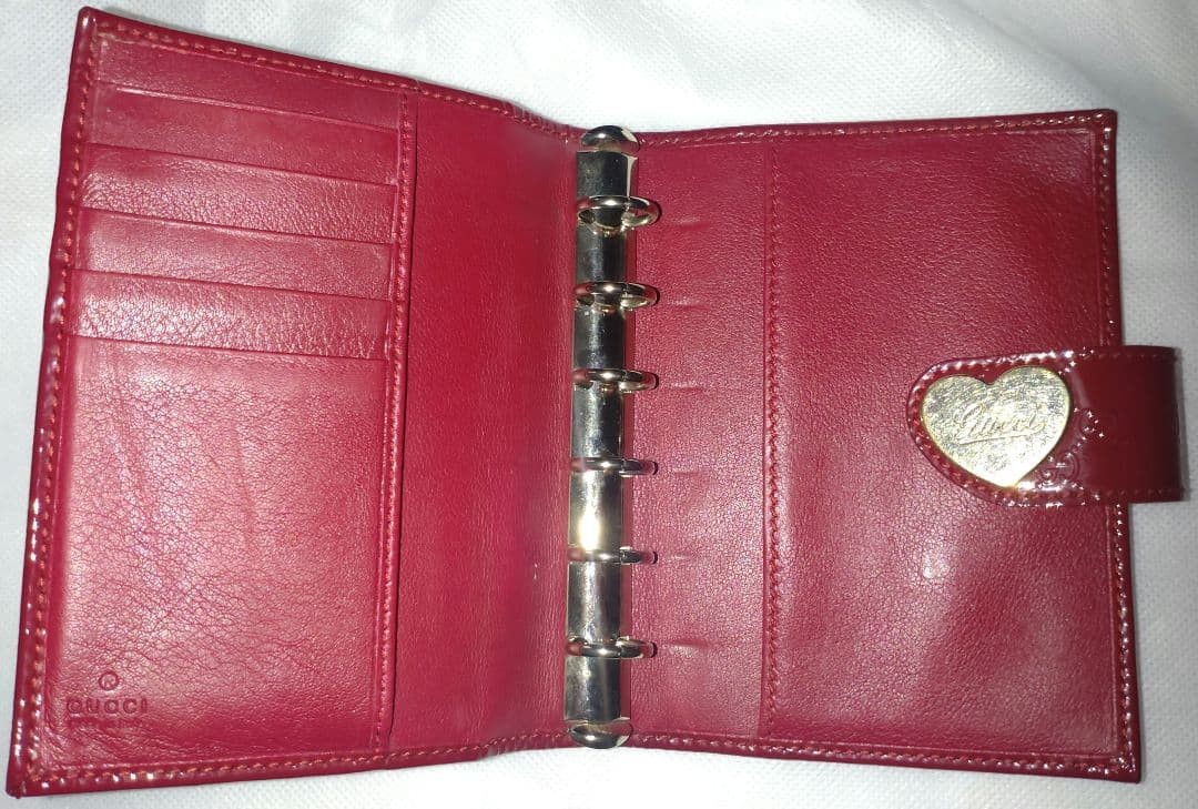 Gucci Red Enamel Notebook Cover with GG Pattern & Heart Snap Closure Used
