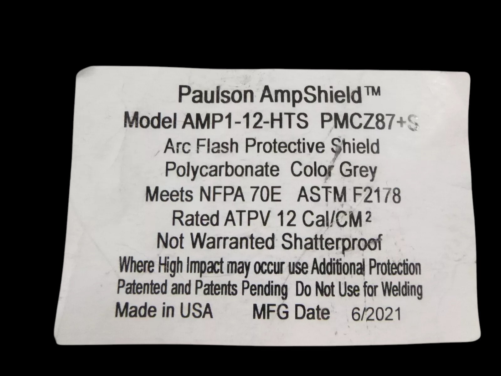 Paulson AMP1-12HTS AmpShield Arc Flash Protective Face Shield