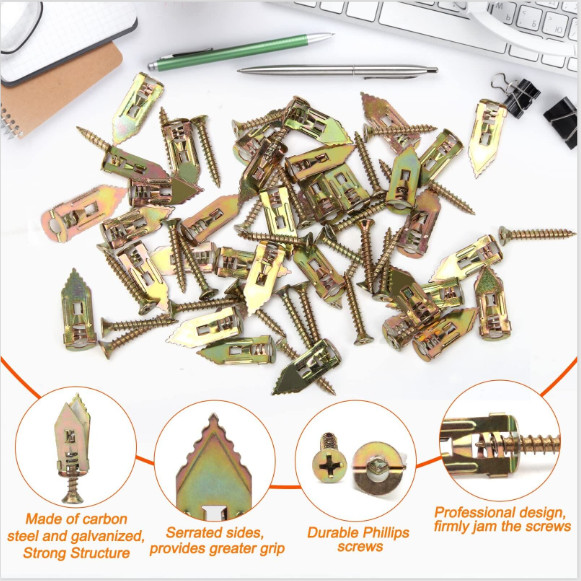 50-Pack Zinc-Plated Anchors & Screws – Self-Drilling for TVs, Shelves & Cabinets