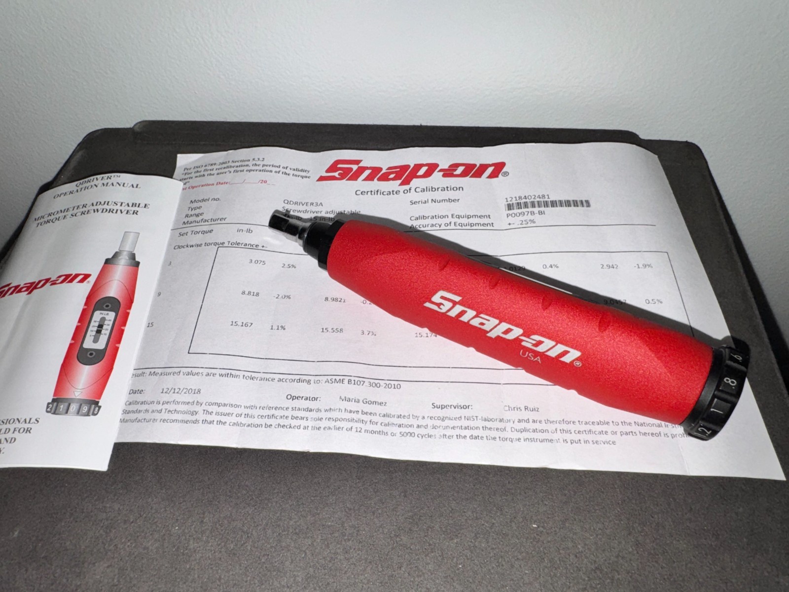 Snap-On QDRIVER3A Digital Torque Screwdriver 3–15 in-oz New Calibrated