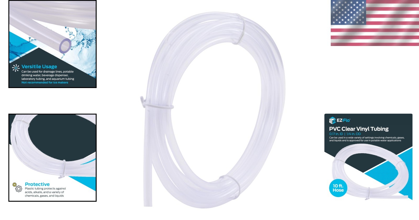 Flexible 10ft Clear PVC Tubing, 0.17 ID x 1/4 OD for Water & Chemical Transfer