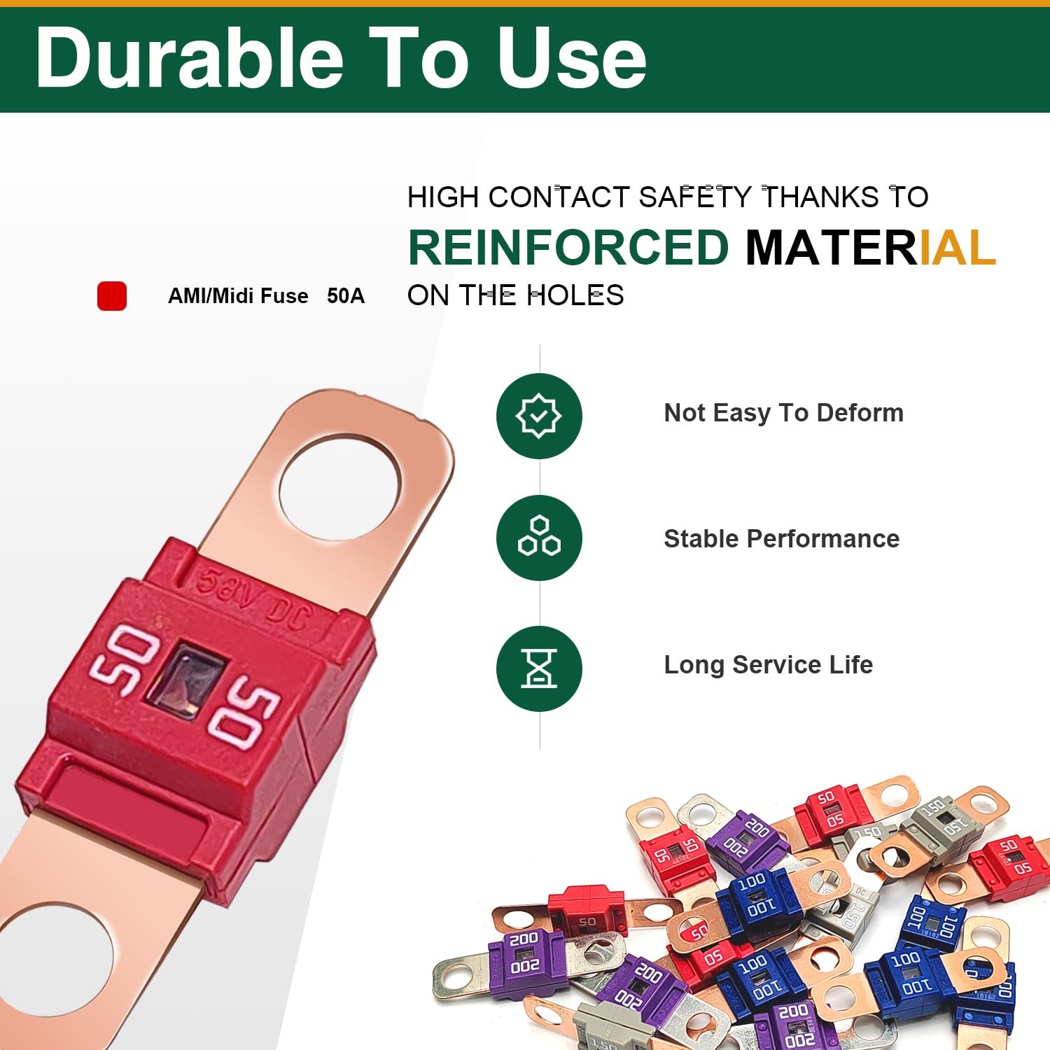 AMI/Midi Car Fuses 50 Amp High Current Fuse, Bolt-on Fuse for Cars, Buses,…