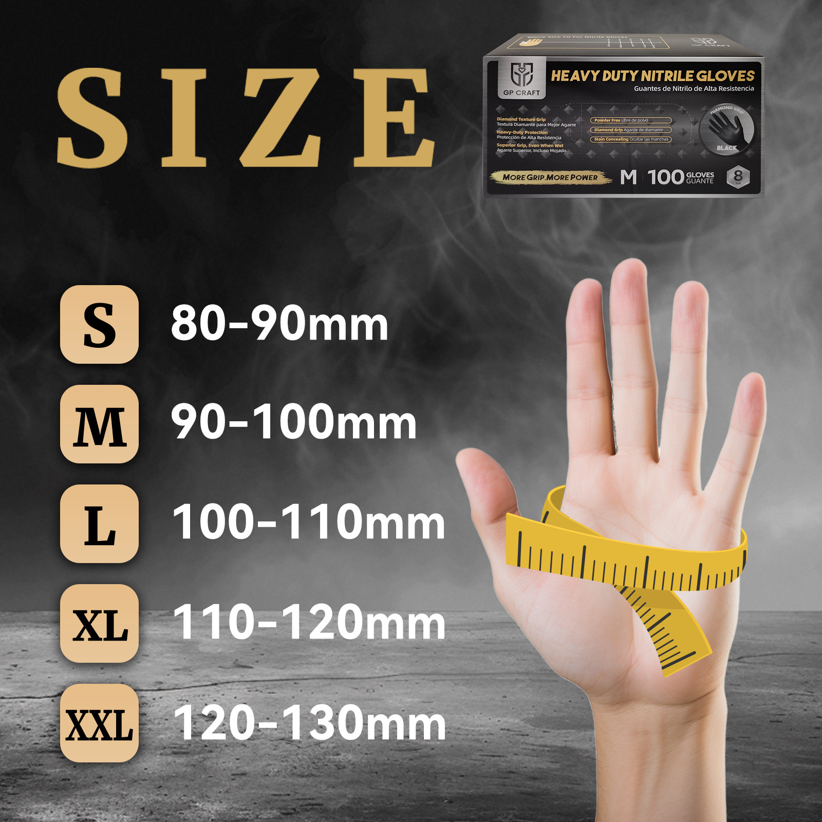 300 PCS Black Heavy Duty 8Mil Nitrile Gloves, Diamond Grip, Latex & Powder Free