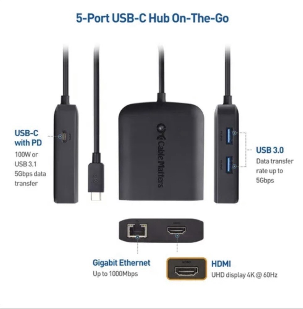 Cable Matters USB-C Multiport Adapter with 4K HDMI, 2x USB, Ethernet, and Power