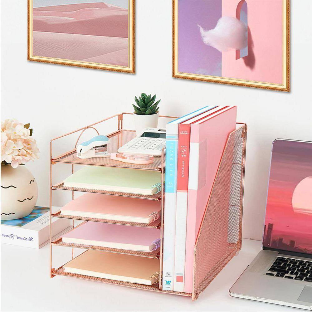 Rose Gold 12.2 In. X 11 In. Metal Desk Organizers with File Holder
