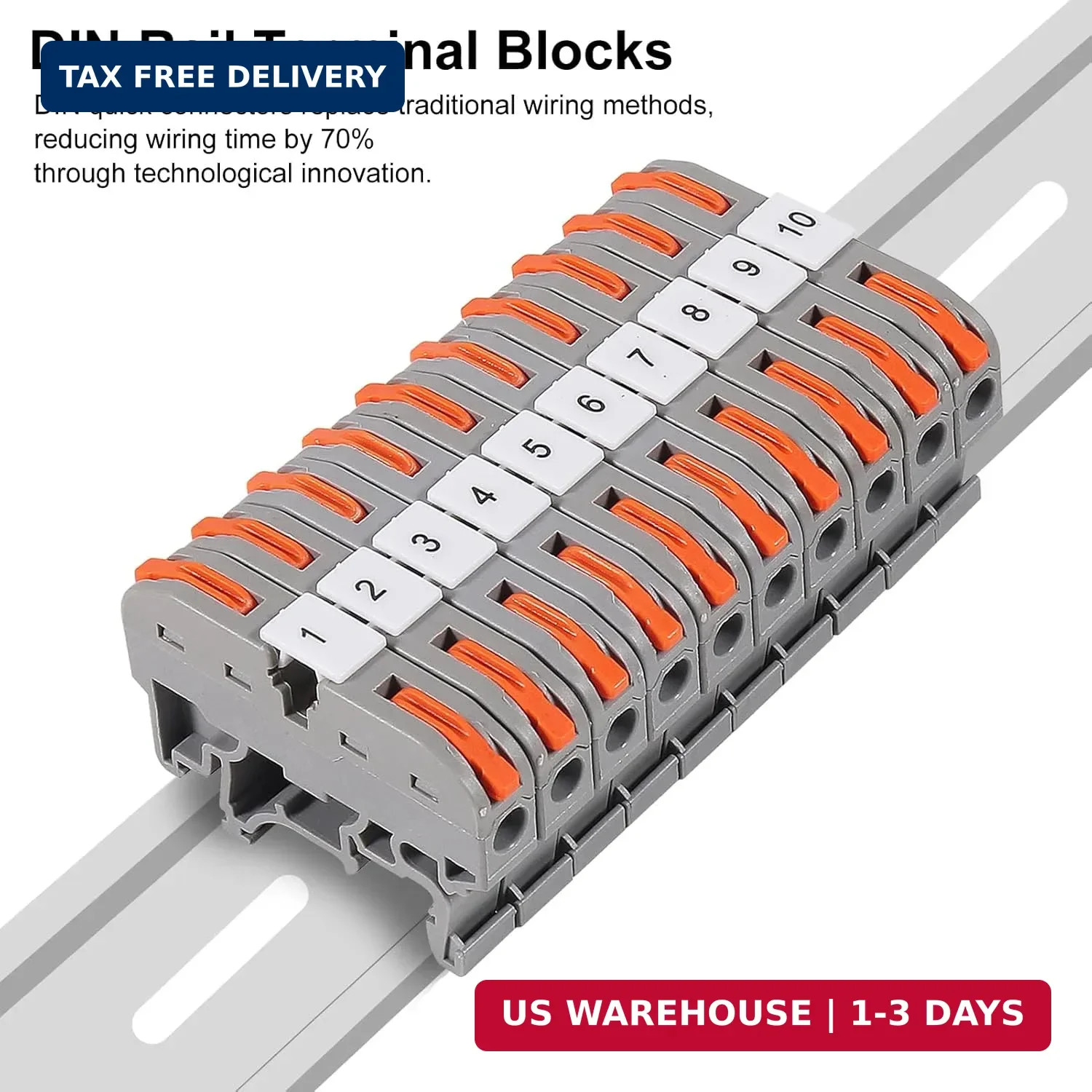 DIN Rail Terminal Blocks Kit, 30PCS Universal Compact Wire Wiring Connector with