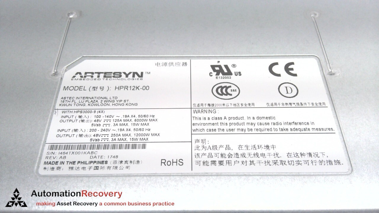 ARTESYN HPR12K-00, RACK MOUNT POWER SUPPLIES HPR12K-00 , NEW* #313211